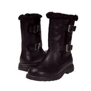 Ugg Larkspur Waterproof Jet Black Leather and Sheepskin Snow Boots Size 9/40